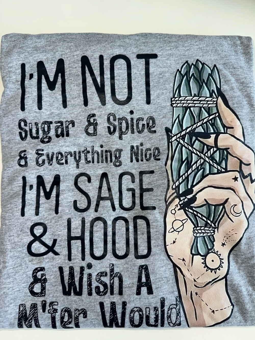 Makers Market Unisex Oversized Gray Long-Sleeve Tee with Sage & Hood Graphic